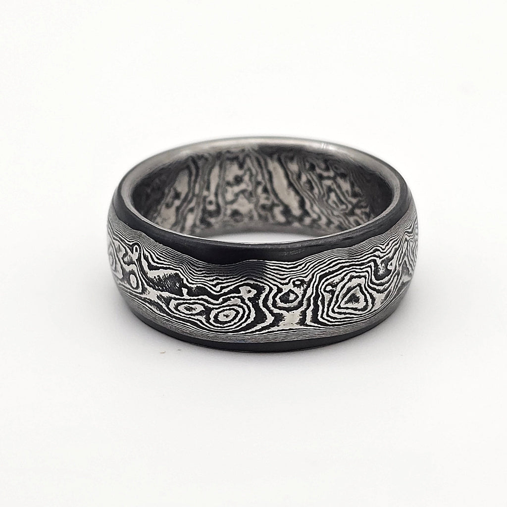 Anello forgiato in Acciaio Damasco inossidabile  Monoblocco con Anima San Mai "Katana soul"