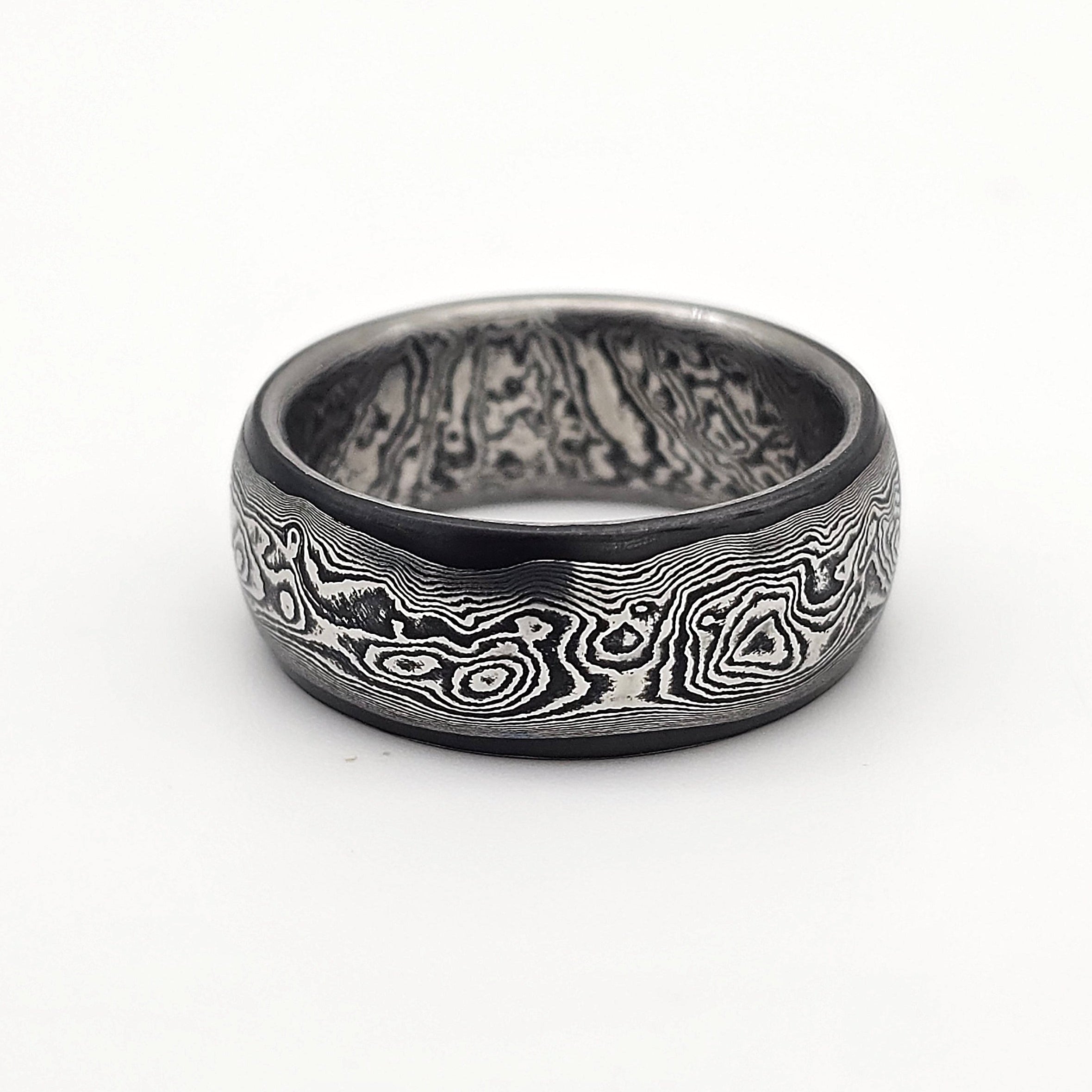 Anello forgiato in Acciaio Damasco inossidabile  Monoblocco con Anima San Mai "Katana soul"