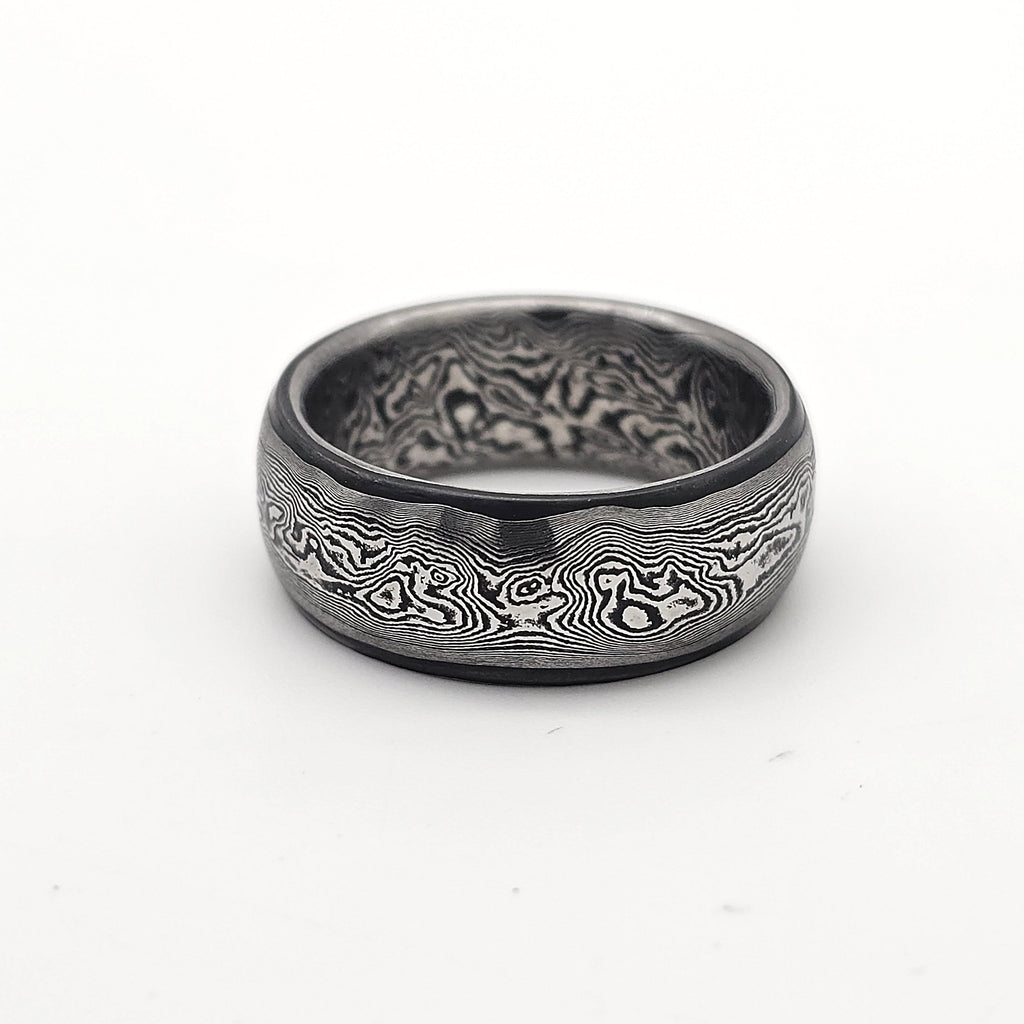 Anello forgiato in Acciaio Damasco inossidabile  Monoblocco con Anima San Mai "Katana soul"