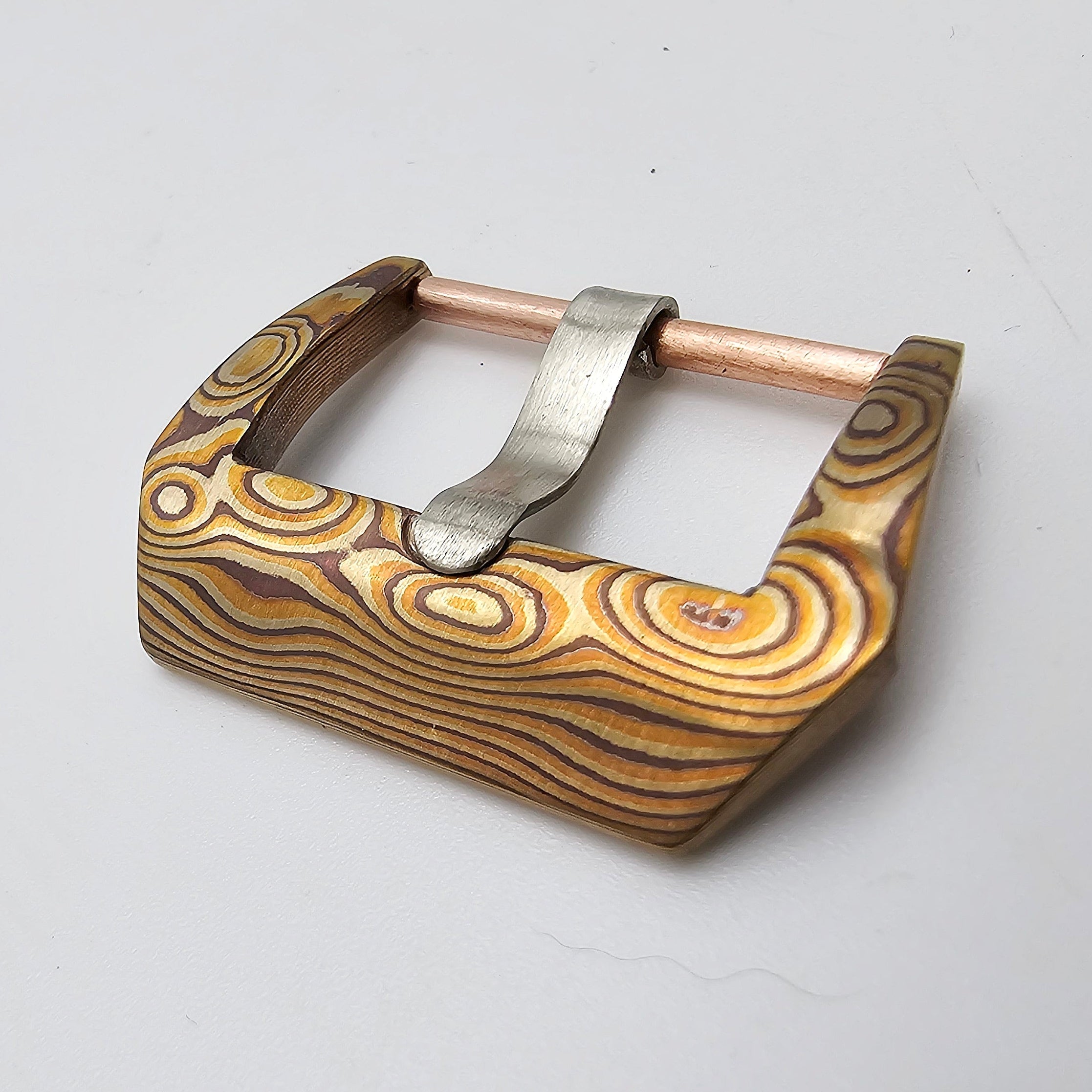 Fibbia Artigianale Custom in Mokume Gane – Venature di Rame, Ottone e Argento