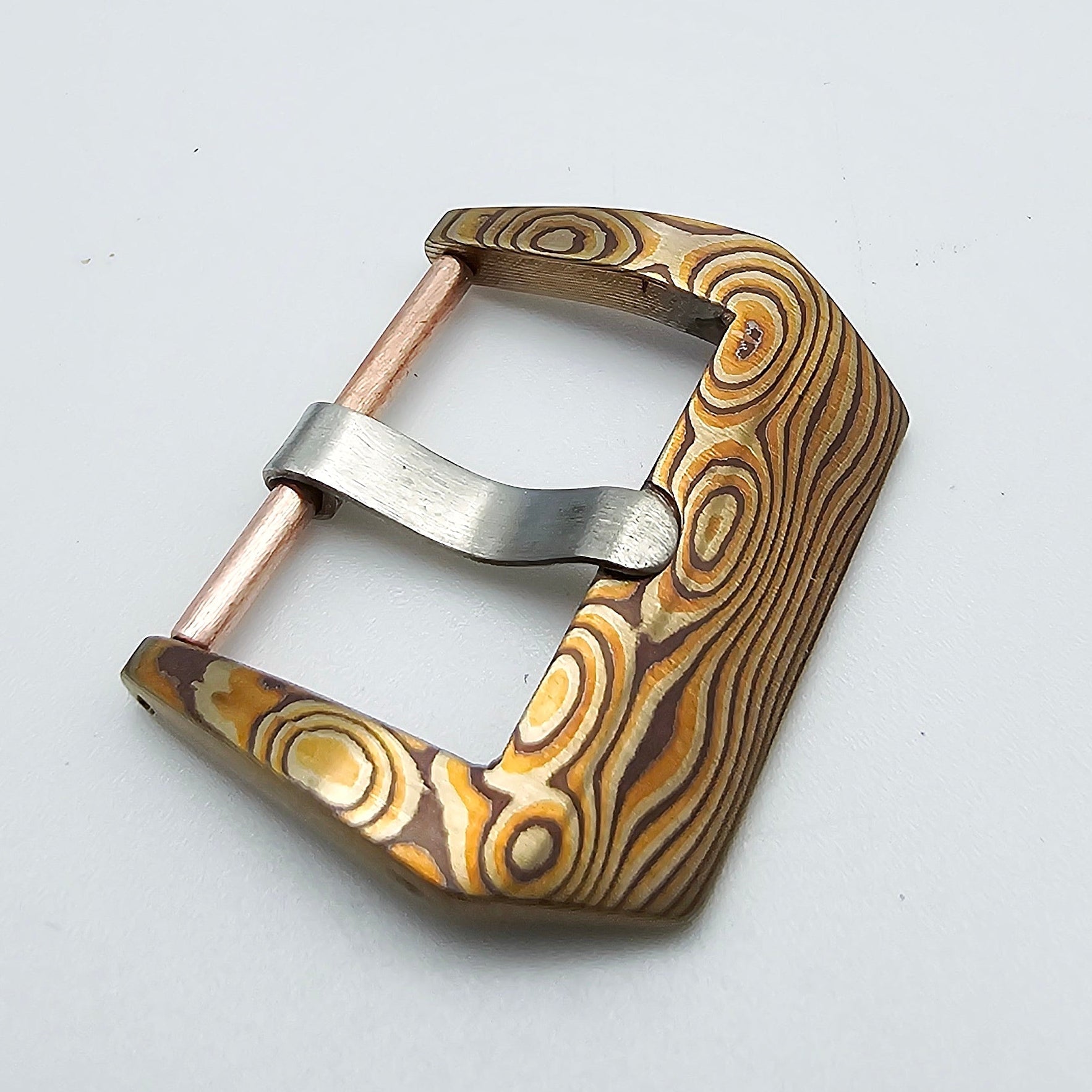 Fibbia Artigianale Custom in Mokume Gane – Venature di Rame, Ottone e Argento