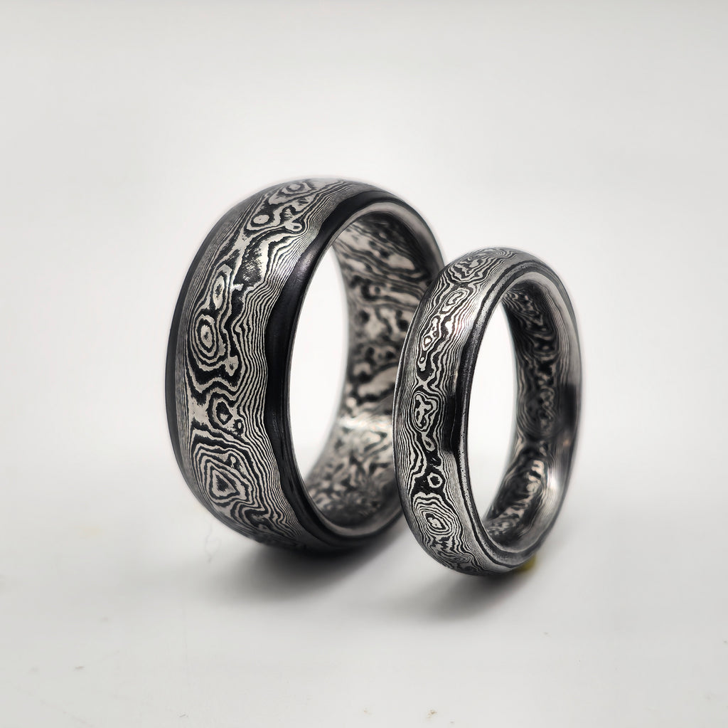 Anello forgiato in Acciaio Damasco inossidabile  Monoblocco con Anima San Mai "Katana soul"