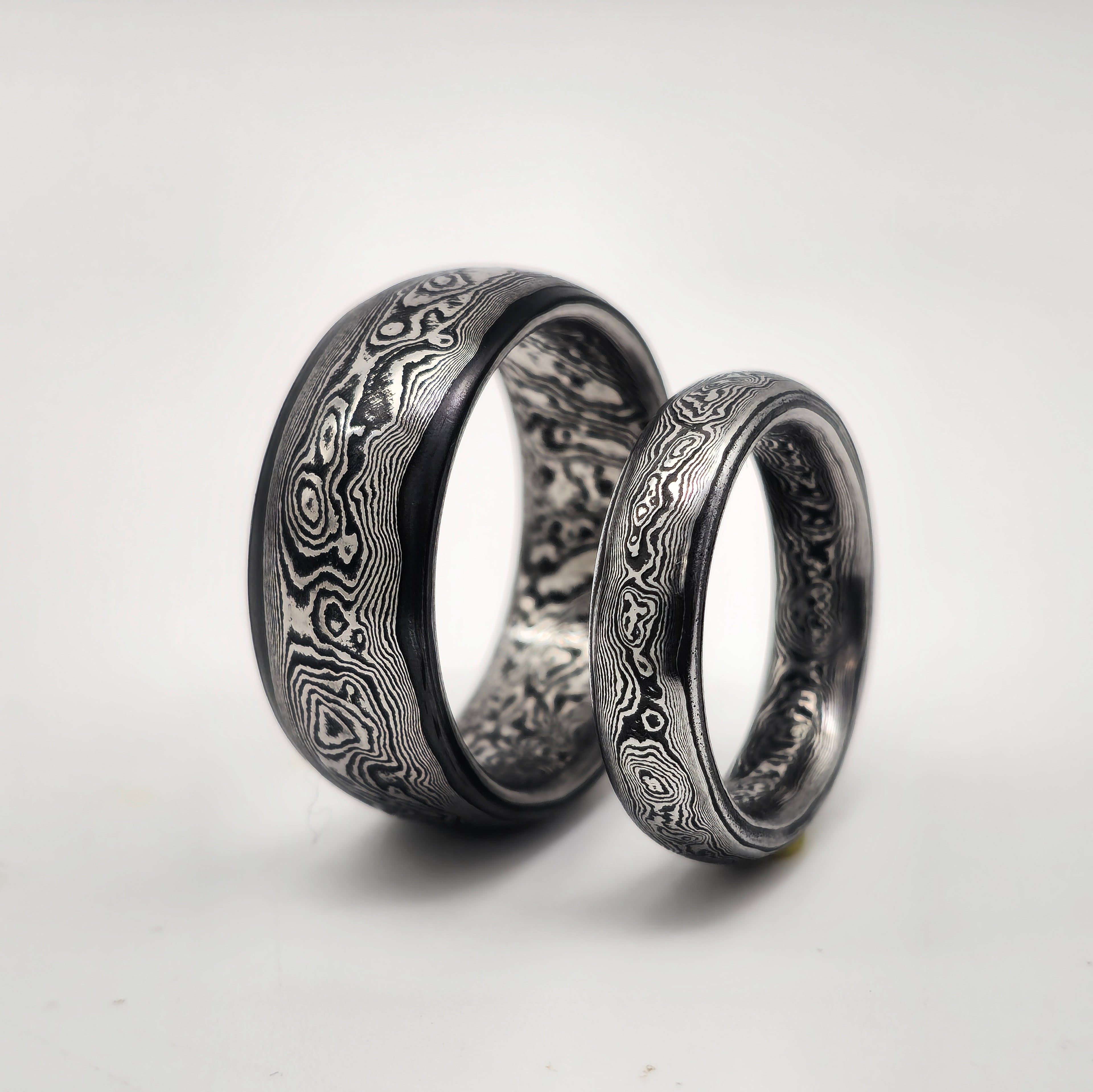 Anello forgiato in Acciaio Damasco inossidabile  Monoblocco con Anima San Mai "Katana soul"