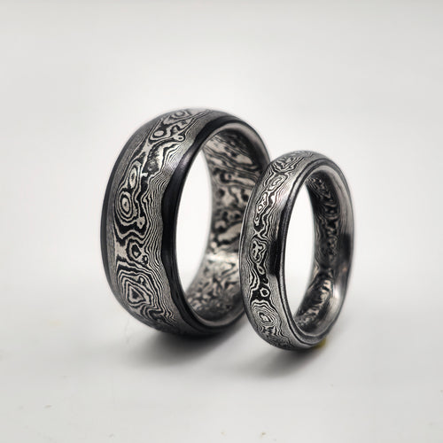 Anello forgiato in Acciaio Damasco inossidabile  Monoblocco con Anima San Mai "Katana soul"